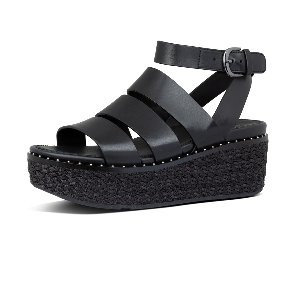 Fitflop Womens Wedge Black - Eloise Espadrille Sandals - 38LZCWXIE